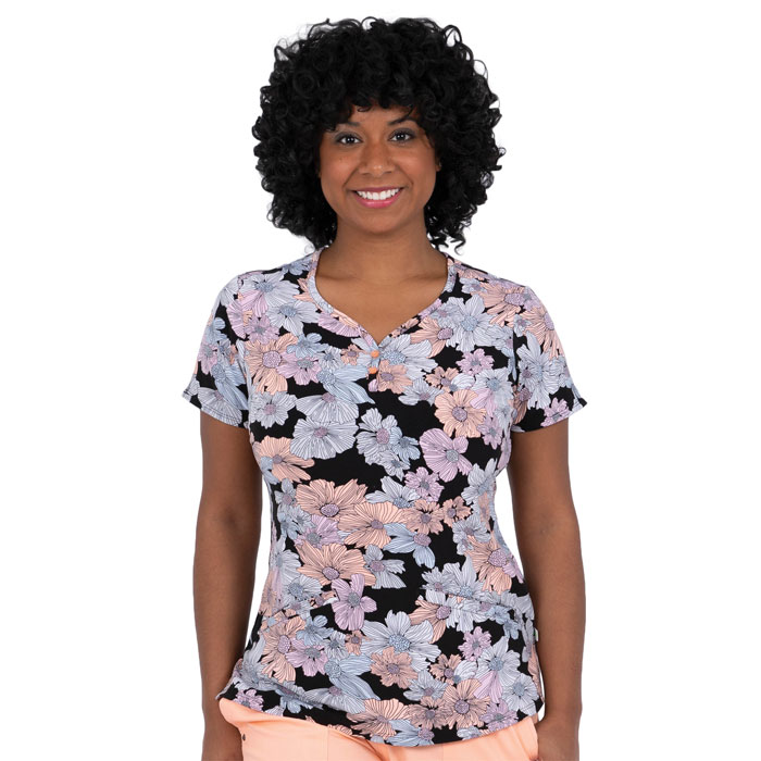 2218-FOF - Isabel V-Neck Scrub Top - Field of Flowers